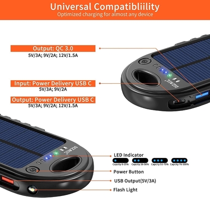 18W 10000mAh 태양 동력이 공급된 파워 뱅크 USB Ｃ 충전기 OEM