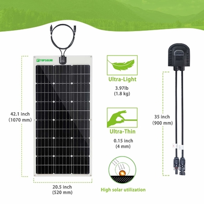탄력적 가는 태양 전지판 12v 24V 구부릴 수 있는 100w 단일결정 태양 전지판