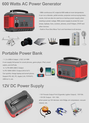600W USB 급충전 태양 전지 휴대용 리?? 배터리 발전소 AC DC
