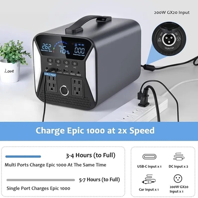 220V 오프 그리드 휴대용 태양광 발전기 라이프포4 배터리 1000W